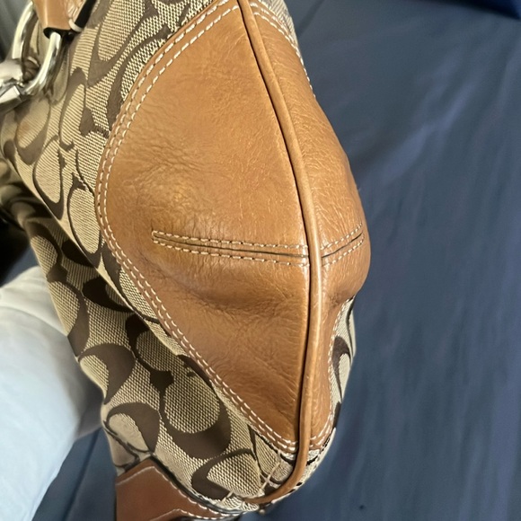 COACH Large Leather Hampton Signature Jacquard Clip Hobo Shoulderbag Brown - EUC - Picture 10 of 16